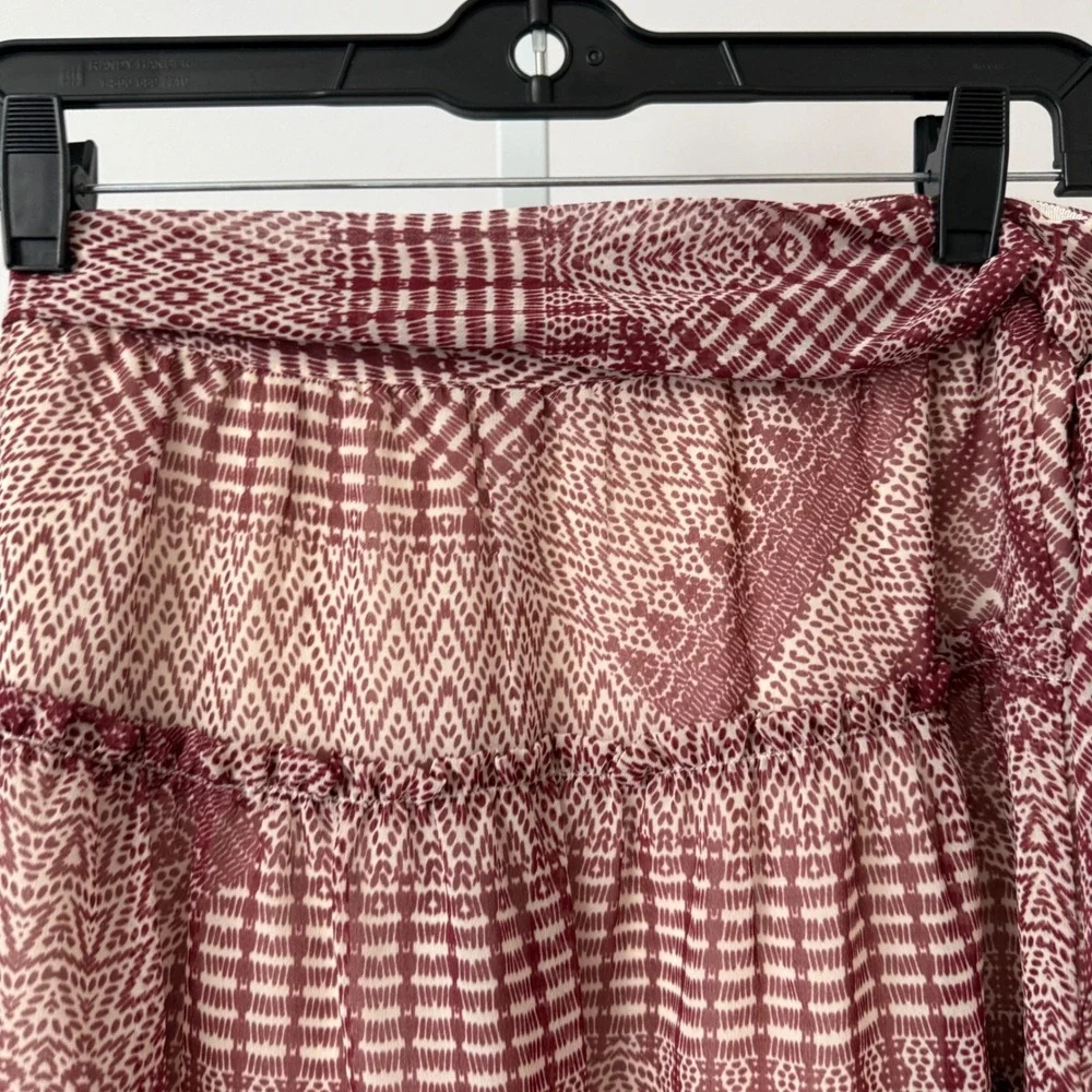 Rebecca Minkoff sz 0 Cheryl Skirt Boho Red Cream Tiered Ruffle‎ Wrap Mini Skirt
